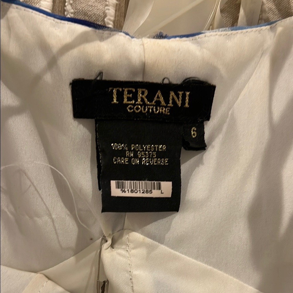 Terrani Couture - Couture Blue and White Strapless Evening Gown - Size 6 - Picture 2 of 9